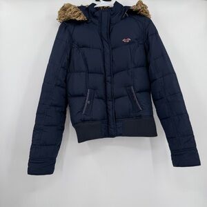Y2k Hollister down fill faux fur puffer jacket navy large